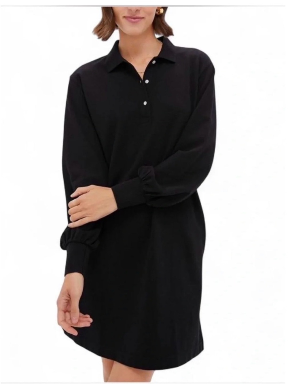 NEW Tuckernuck Black Lottie Dress Polo Collar Puff Sleeve Pockets Small Preppy